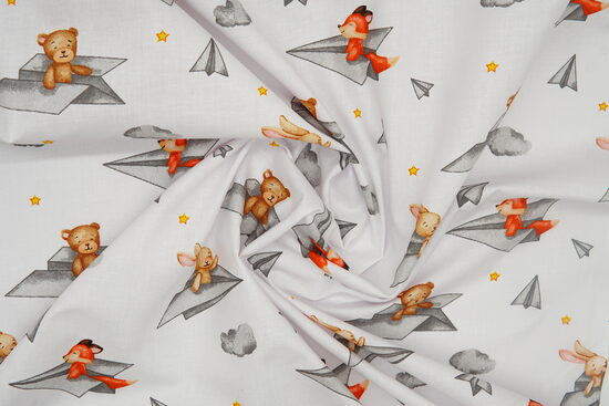 Kokvilna - Dzīvnieki papīra lidmašīnās uz balta fona